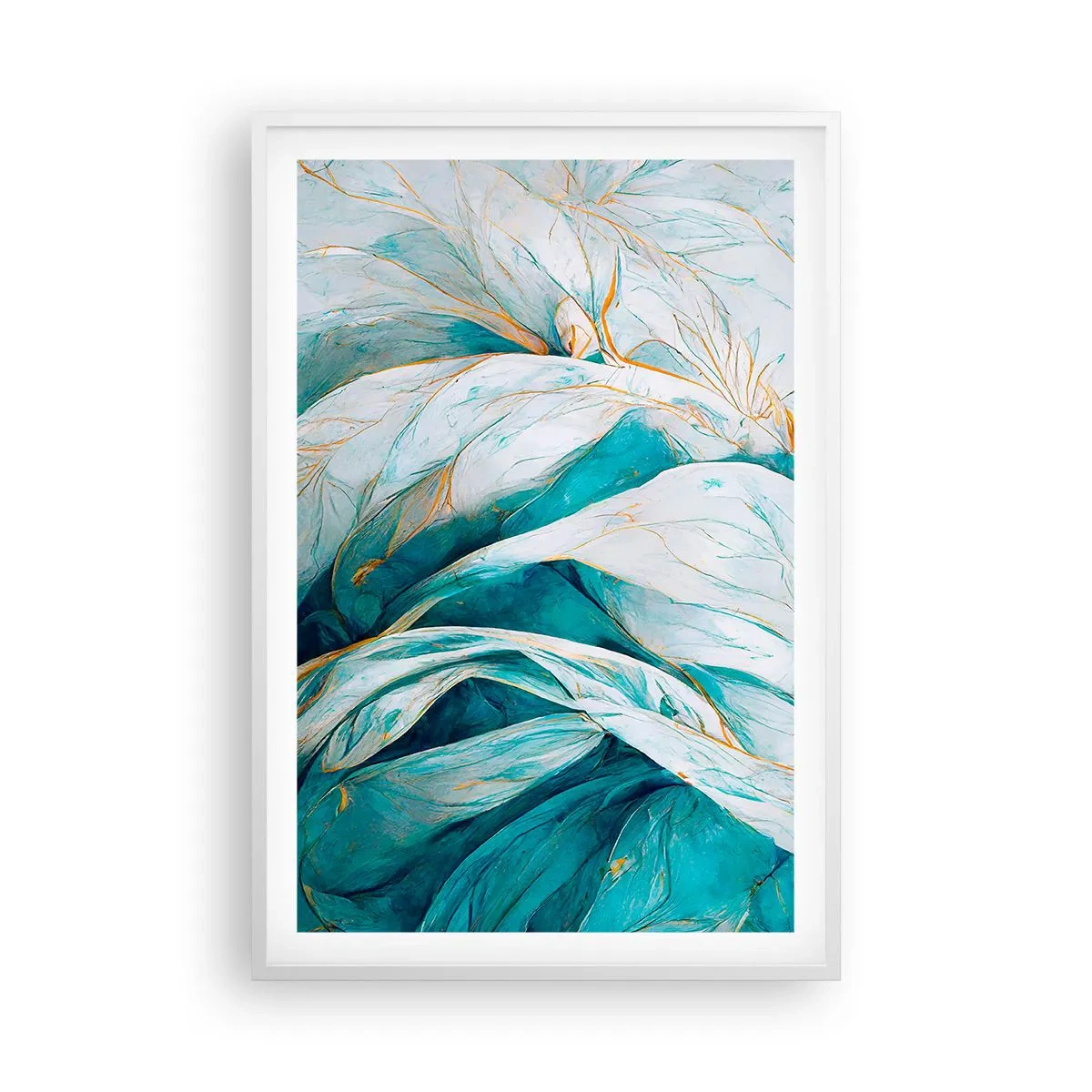 Affisch i vit ram - Blå abstraktion med guldmotiv - 61x91 cm