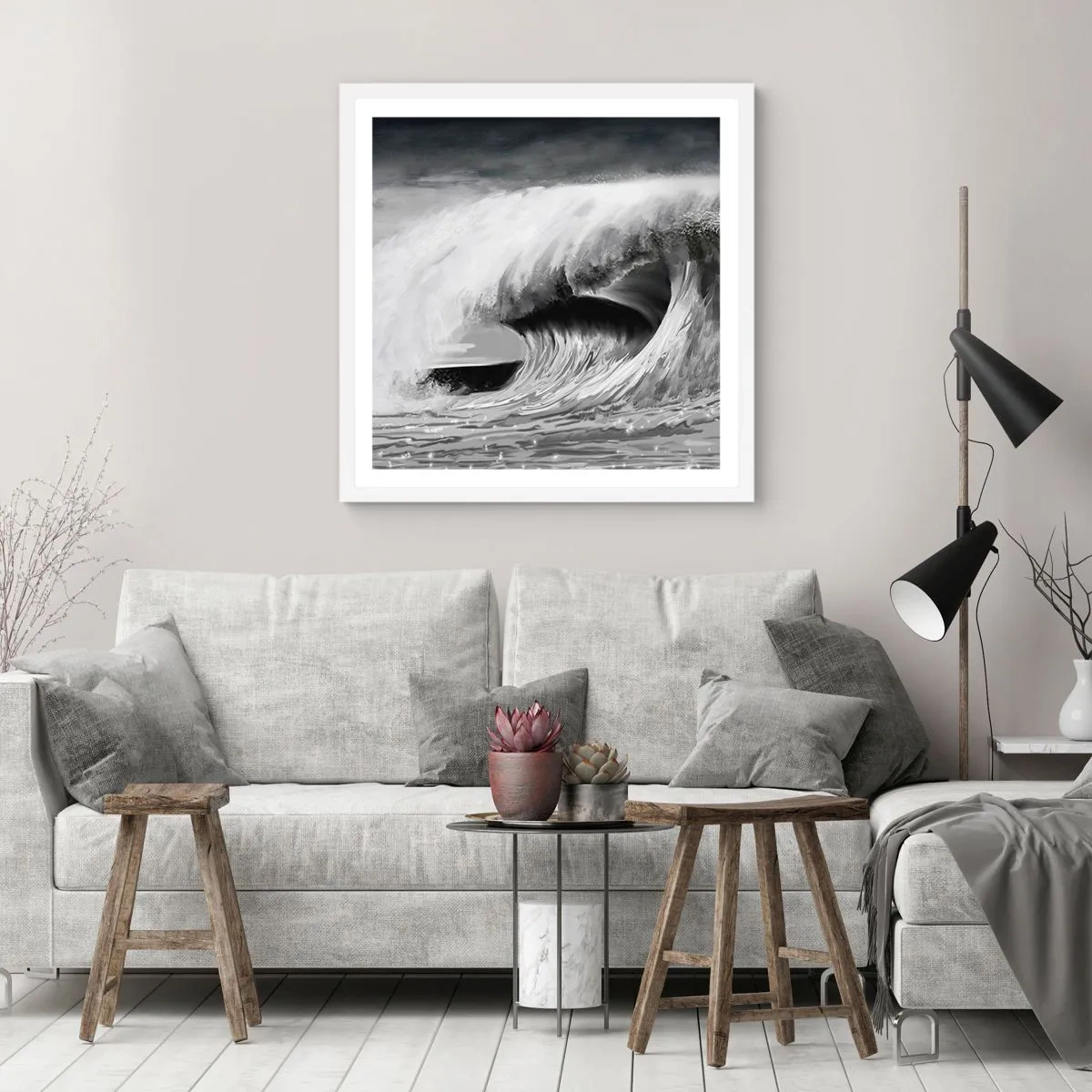 Affisch i vit ram - Havets ilska - 50x50 cm