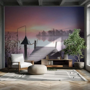 Fototapet Premium Canvas - Ur liljedimman... - Landskap, Soluppgång, Sjö - 250x175 cm