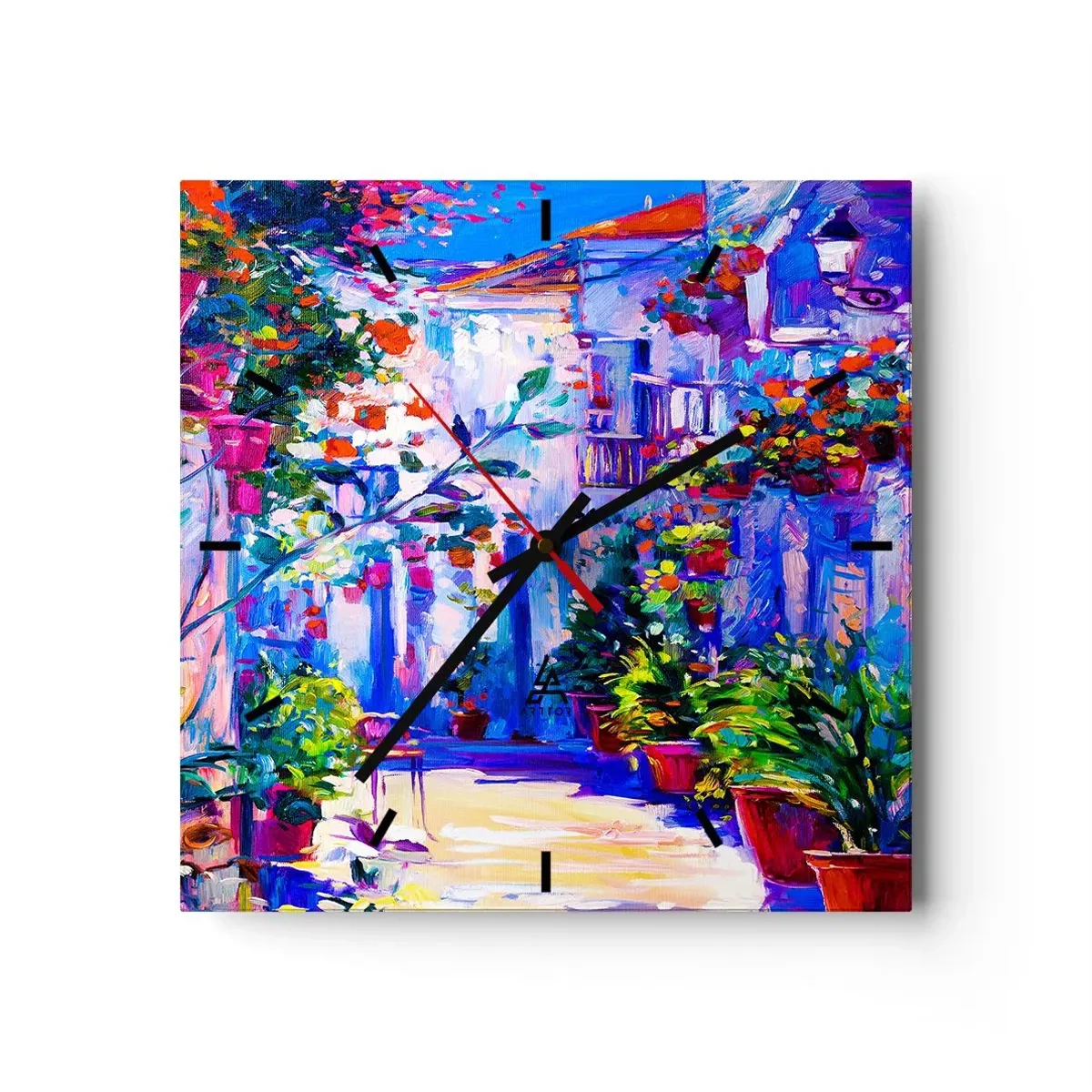 Väggklocka - Klocka på glas - Impression - italiensk gränd - 40x40 cm