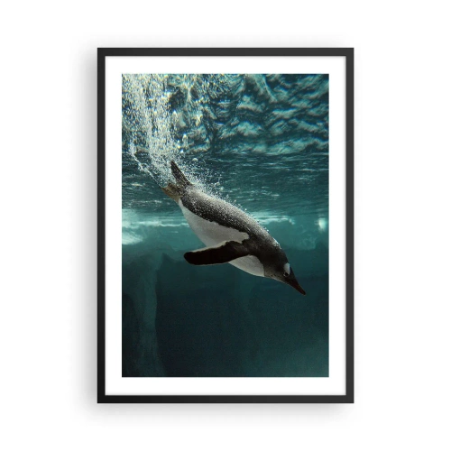 Affisch i svart ram - En pingvin som simmar under vattnet - 50x70cm - Välkommen till min värld - Modern väggdekoration för vardagsrum och sovrum ARTTOR