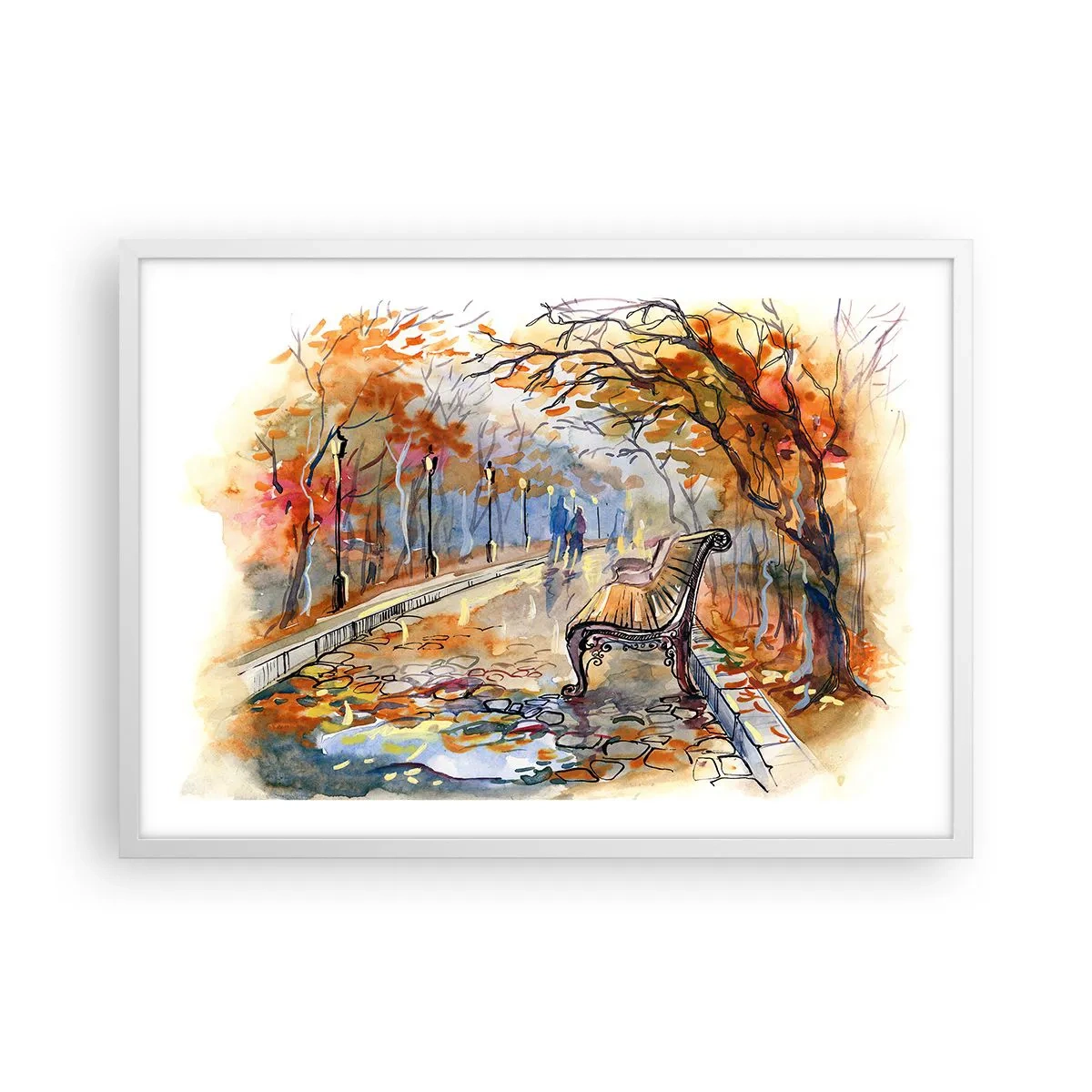 Affisch i vit ram - Vandra tillsammans mot hösten - 70x50 cm