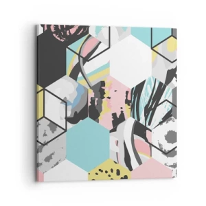 Canvastavla - Bild på duk - Sexkanter och kuber i sex färger - 70x70 cm
