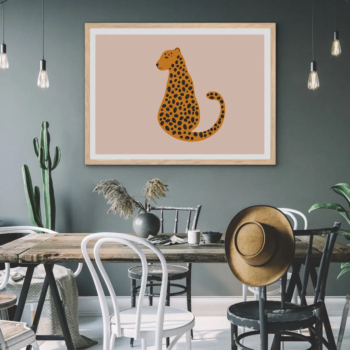 Affisch i ram av ljusek - Pantermönster är inne - 100x70 cm