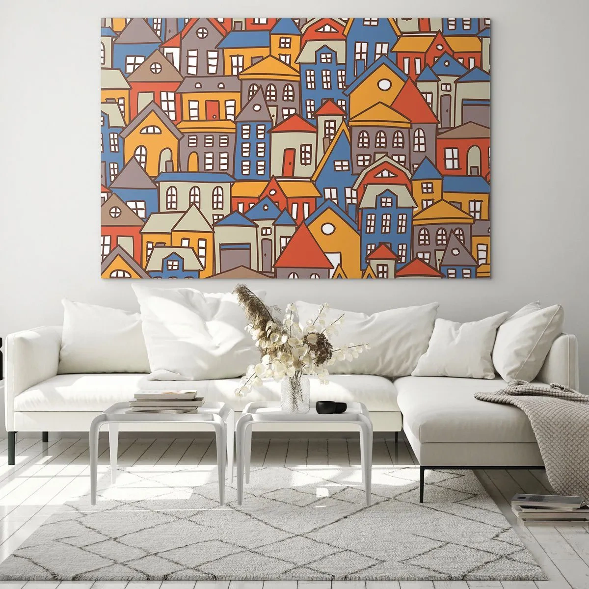 Glastavla - Bild på glas - Hus bakom hus - 100x70 cm