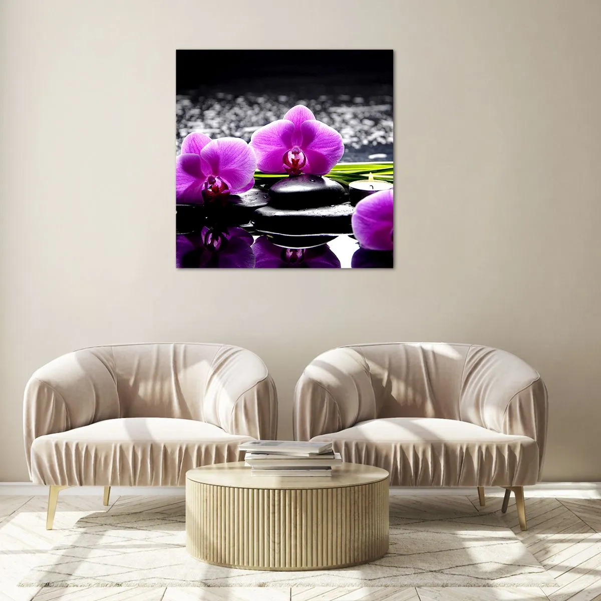 Glastavla - Bild på glas - Drunkna i tystnad och lugn - 40x40 cm