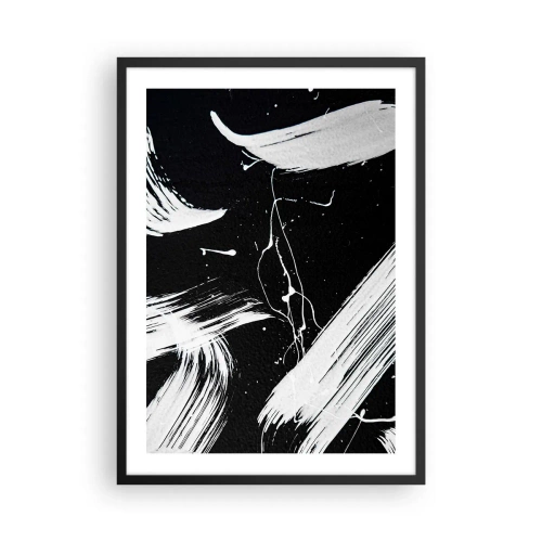Affisch i svart ram - Abstrakt komposition av svartvita penseldrag - 50x70cm - Bryta mörkret - Modern väggdekoration för vardagsrum och sovrum ARTTOR