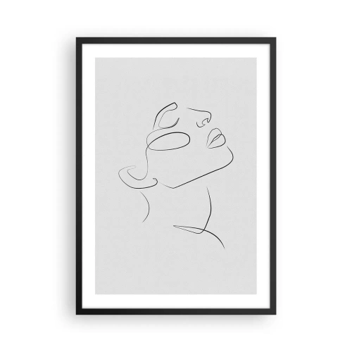 Affisch i svart ram - Minimalistiskt porträtt av en kvinna i linjekonststil - 50x70cm - Drömmens meander - Modern väggdekoration för vardagsrum och sovrum ARTTOR