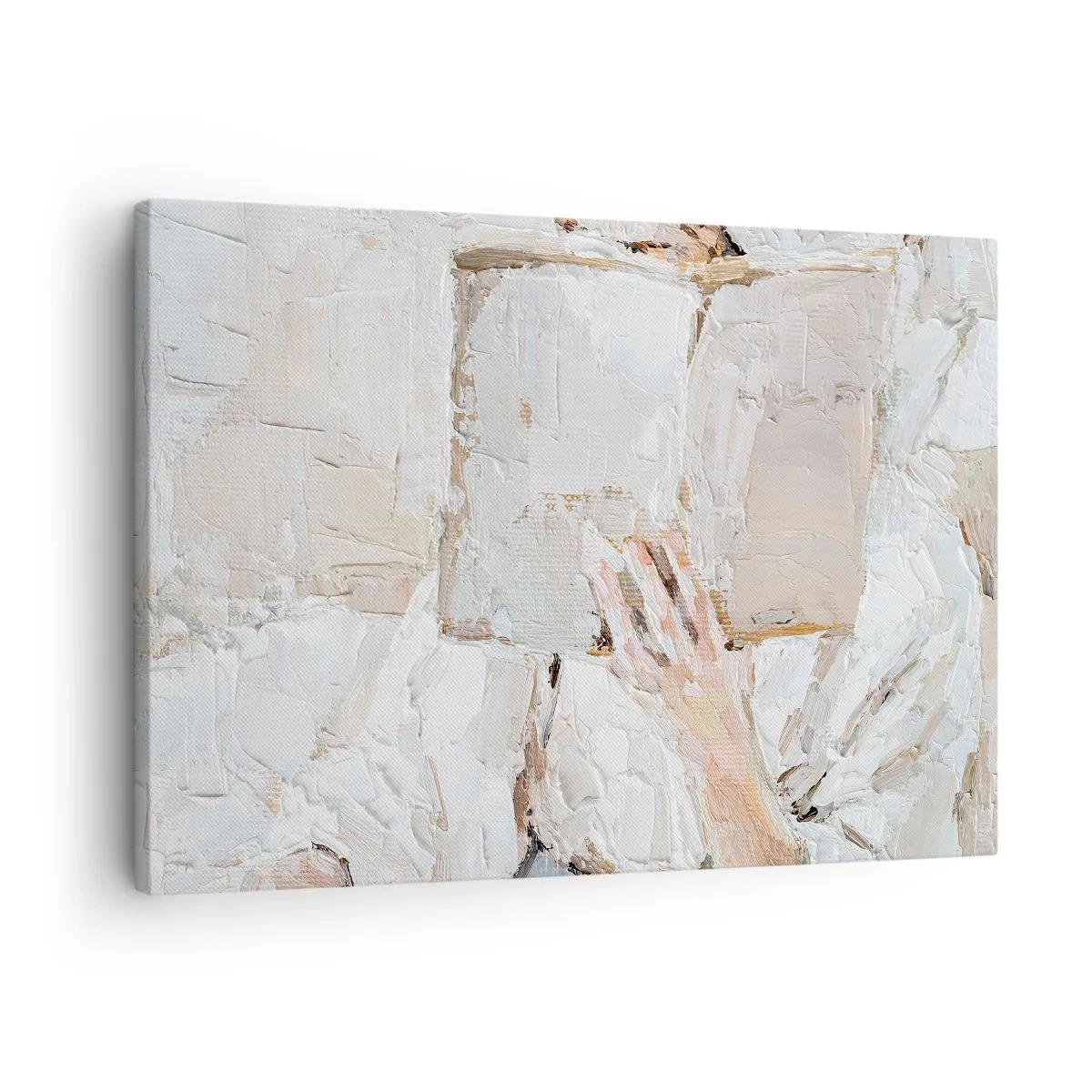 Canvastavla - Bild på duk - En impressionistisk målning av en hand som håller en öppen bok. - 70x50cm - I en annan värld - Modern väggdekoration för vardagsrum och sovrum ARTTOR