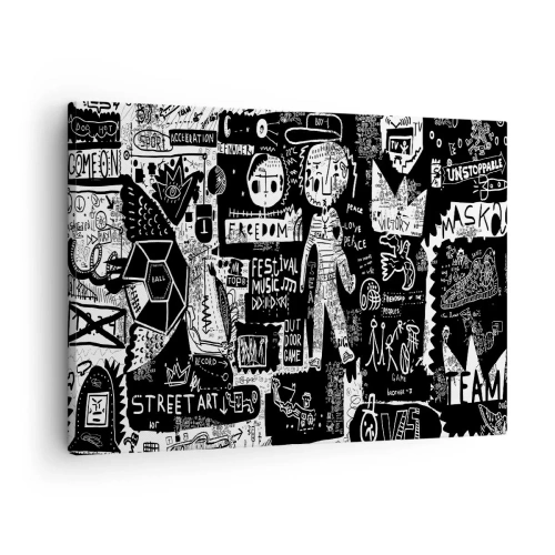 Canvastavla - Bild på duk - Svartvitt collage inspirerat av gatukonst - 70x50cm - Unga själens rättigheter och glädje - Modern väggdekoration för vardagsrum och sovrum ARTTOR