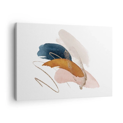 Canvastavla - Bild på duk - Abstrakta penseldrag i pastellfärger med gulddetaljer - 70x50cm - Bevingad komposition - Modern väggdekoration för vardagsrum och sovrum ARTTOR
