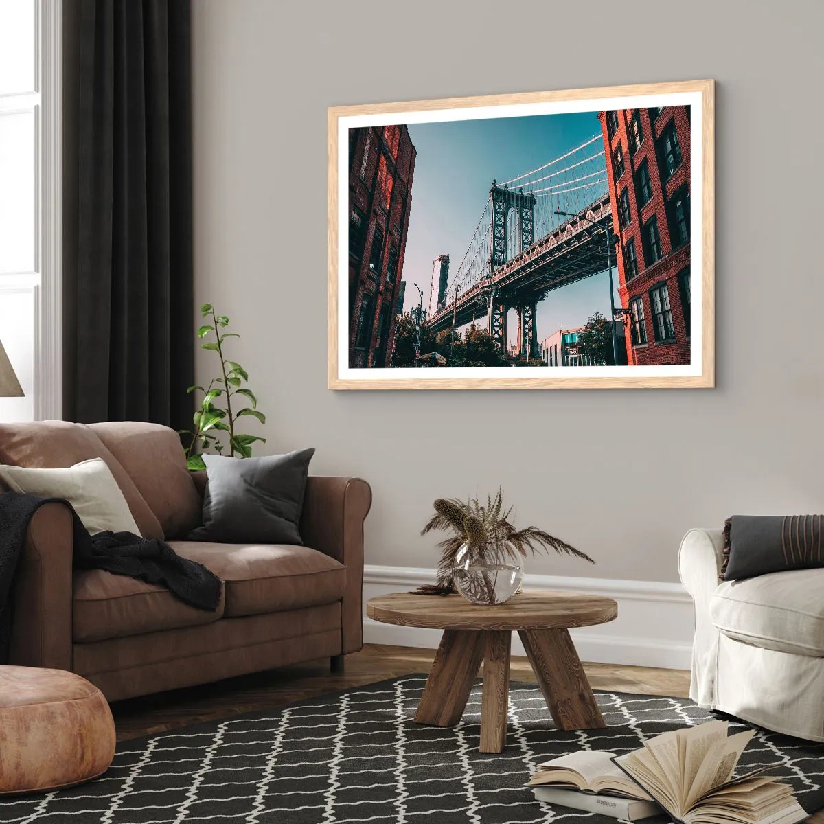 Affisch i ram av ljusek - Över stadens vågor - 100x70 cm