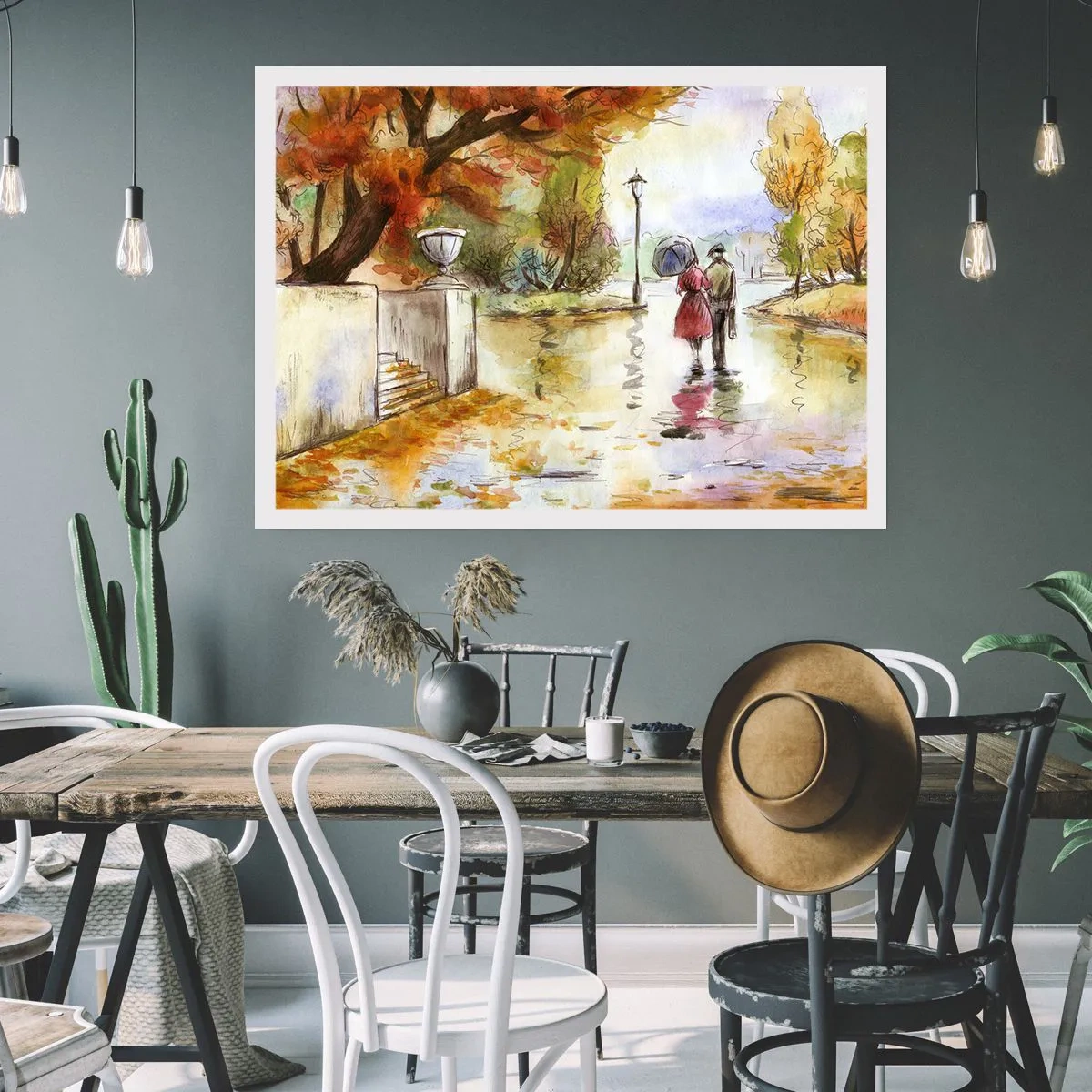 Affisch - Romantisk höst i parken - 100x70 cm