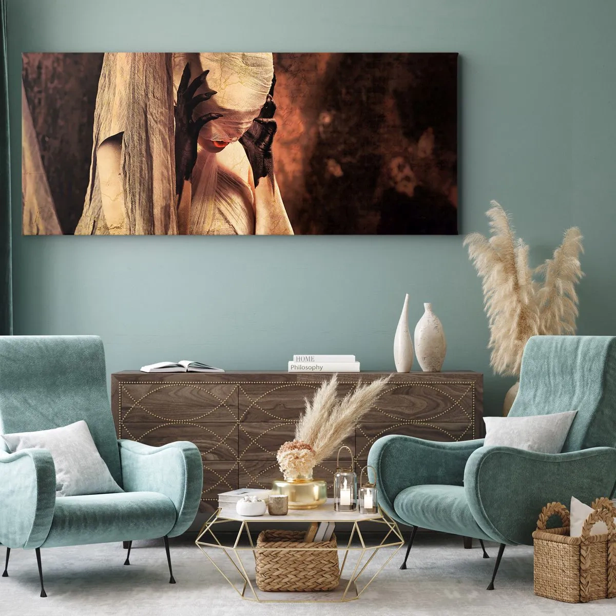 Canvastavla - Bild på duk - Mellan det goda och det onda - 100x40 cm