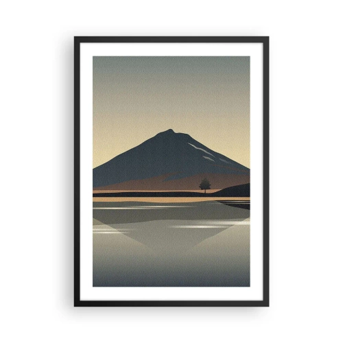 Affisch i svart ram - Ett minimalistiskt bergslandskap med en reflektion i en sjö - 50x70cm - Spegelbild - Modern väggdekoration för vardagsrum och sovrum ARTTOR