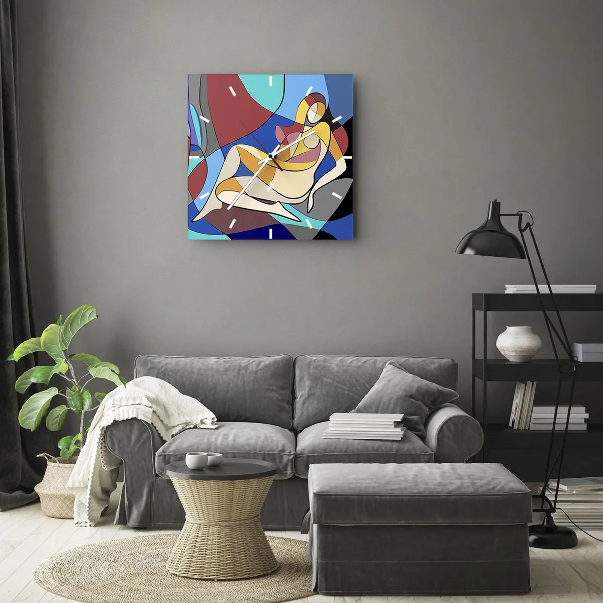Väggklocka - Klocka på glas - Kubistisk nakenbild - 30x30 cm
