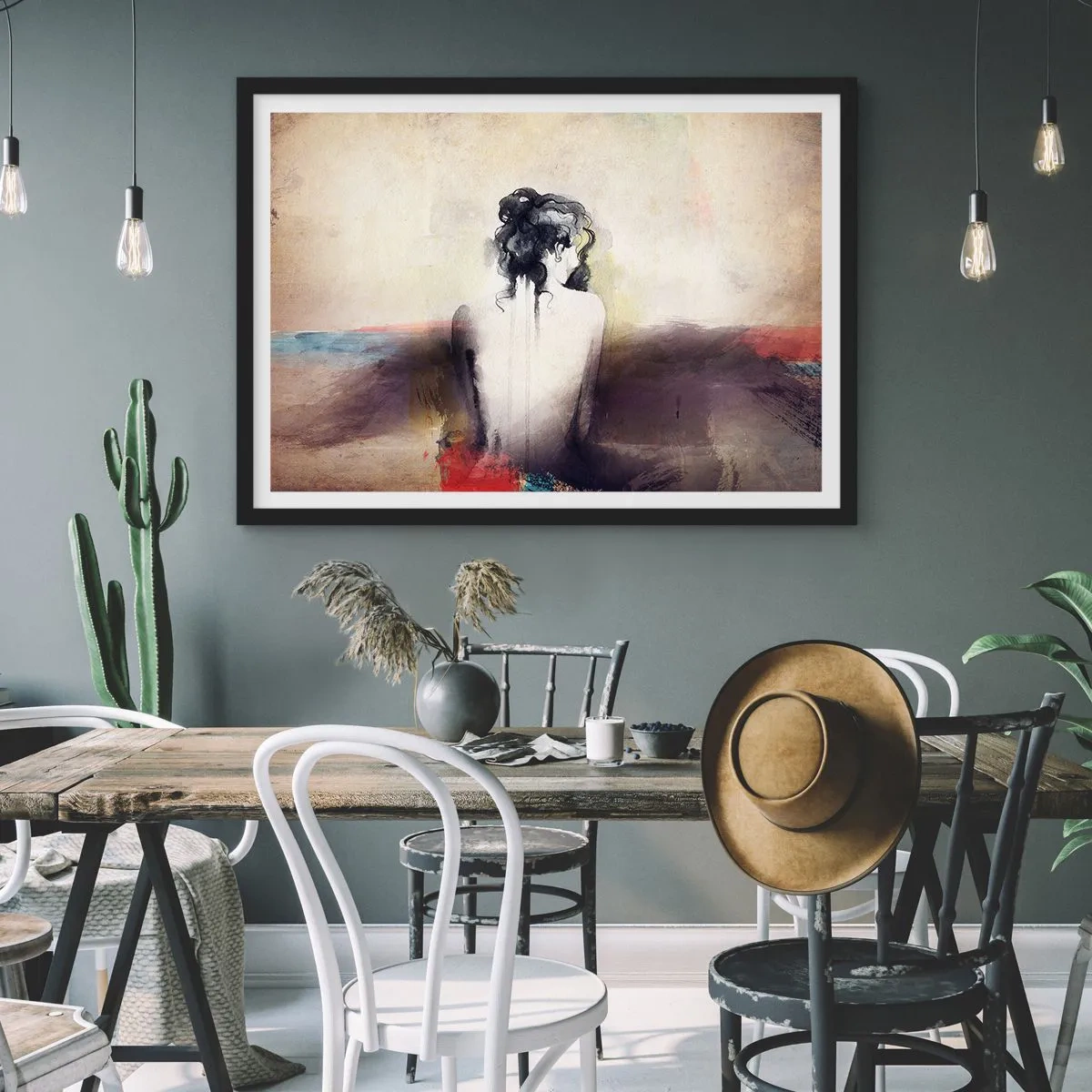 Affisch i svart ram - Moderata linjer, ovala former - 70x50 cm