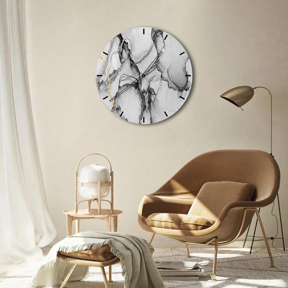 Väggklocka - Klocka på glas - Komposition med guldmotiv - 40x40 cm