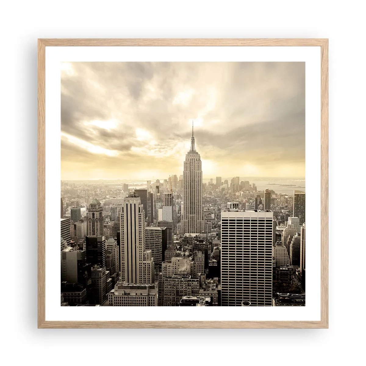 Affisch i ram av ljusek - New York i grånyanser - 60x60 cm