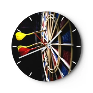 Väggklocka - Klocka på glas - Dart som träffar målet - 30x30cm - Mitt i prick - Modern väggdekoration för vardagsrum, kök och sovrum ARTTOR