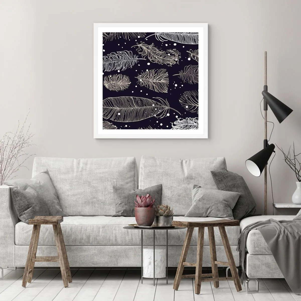 Affisch i vit ram - Fjäderspets - 50x50 cm