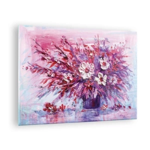 Glastavla - Bild på glas - En blombukett i nyanser av rosa och lila - 70x50cm - Oskuld och passion  - Modern väggdekoration för vardagsrum och sovrum ARTTOR