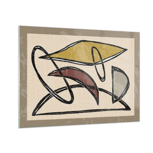 Glastavla - Bild på glas - Geometrisk abstraktion i gult och rött - 70x50cm - Vertikaler och nivåer - Modern väggdekoration för vardagsrum och sovrum ARTTOR