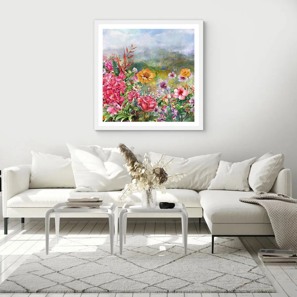 Affisch i vit ram - En trädgård som blivit galen - 40x40 cm