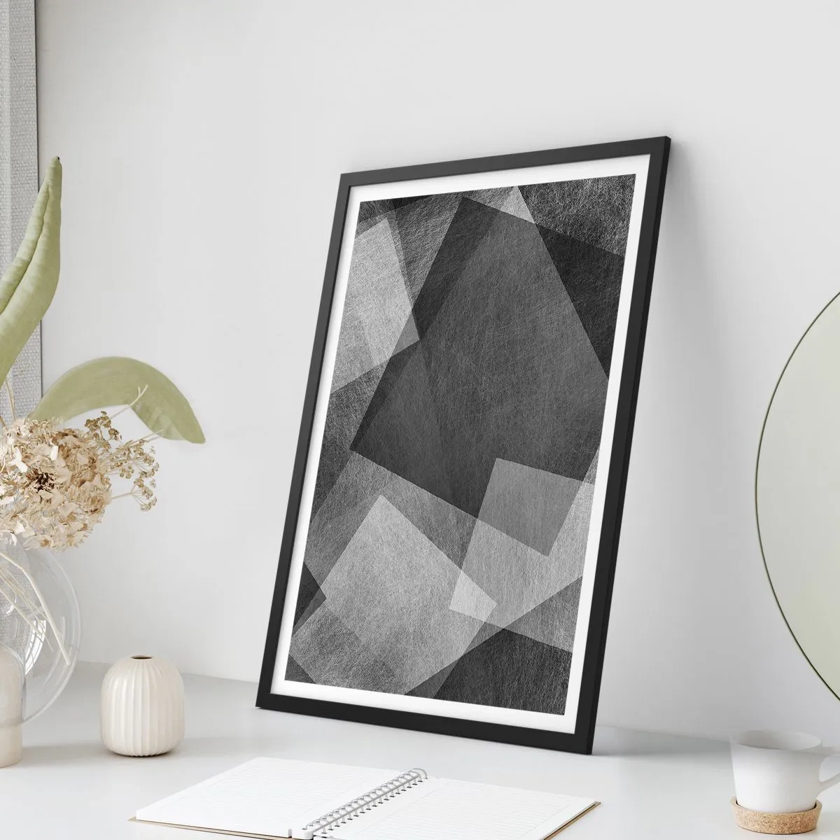 Affisch i svart ram - Svartvit abstraktion med geometriska former - 50x70cm - Den eviga symbolen för hållbarhet och ordning - Modern väggdekoration för vardagsrum och sovrum ARTTOR