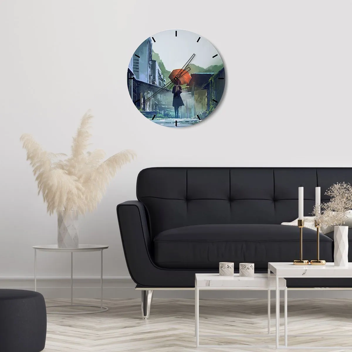 Väggklocka - Klocka på glas - Uppfriskande regn - 40x40 cm