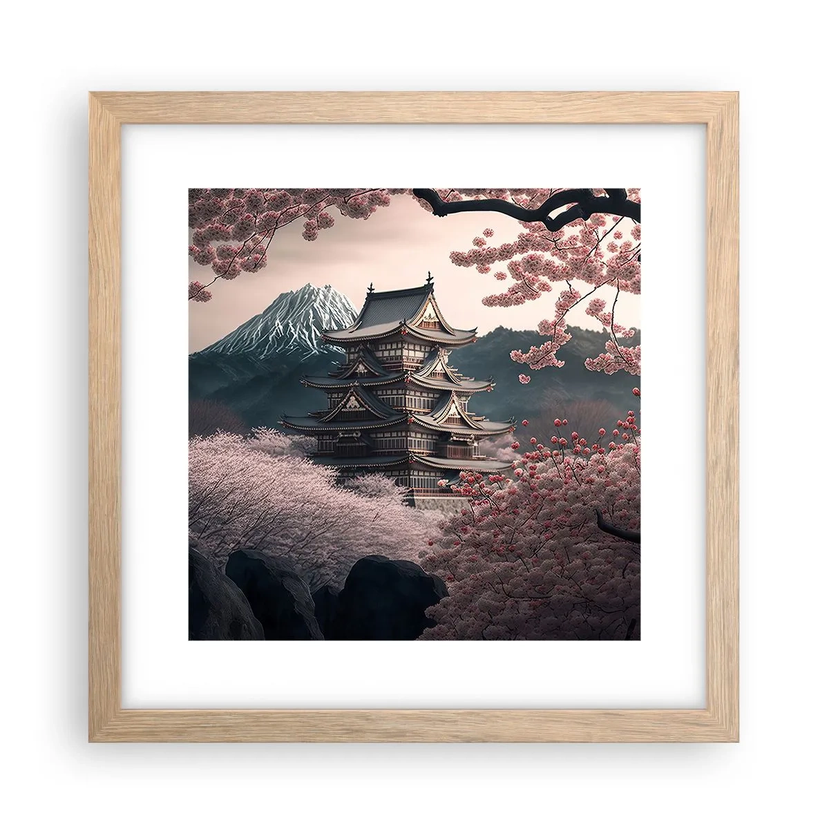 Affisch i ram av ljusek - Ett land av blommande körsbär - 30x30 cm