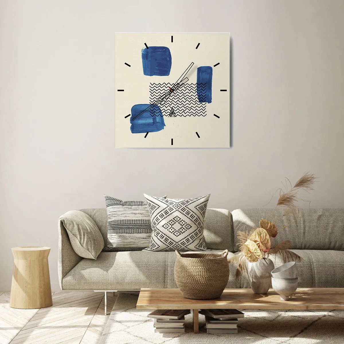 Väggklocka - Klocka på glas - Abstrakt kvartett - 30x30 cm