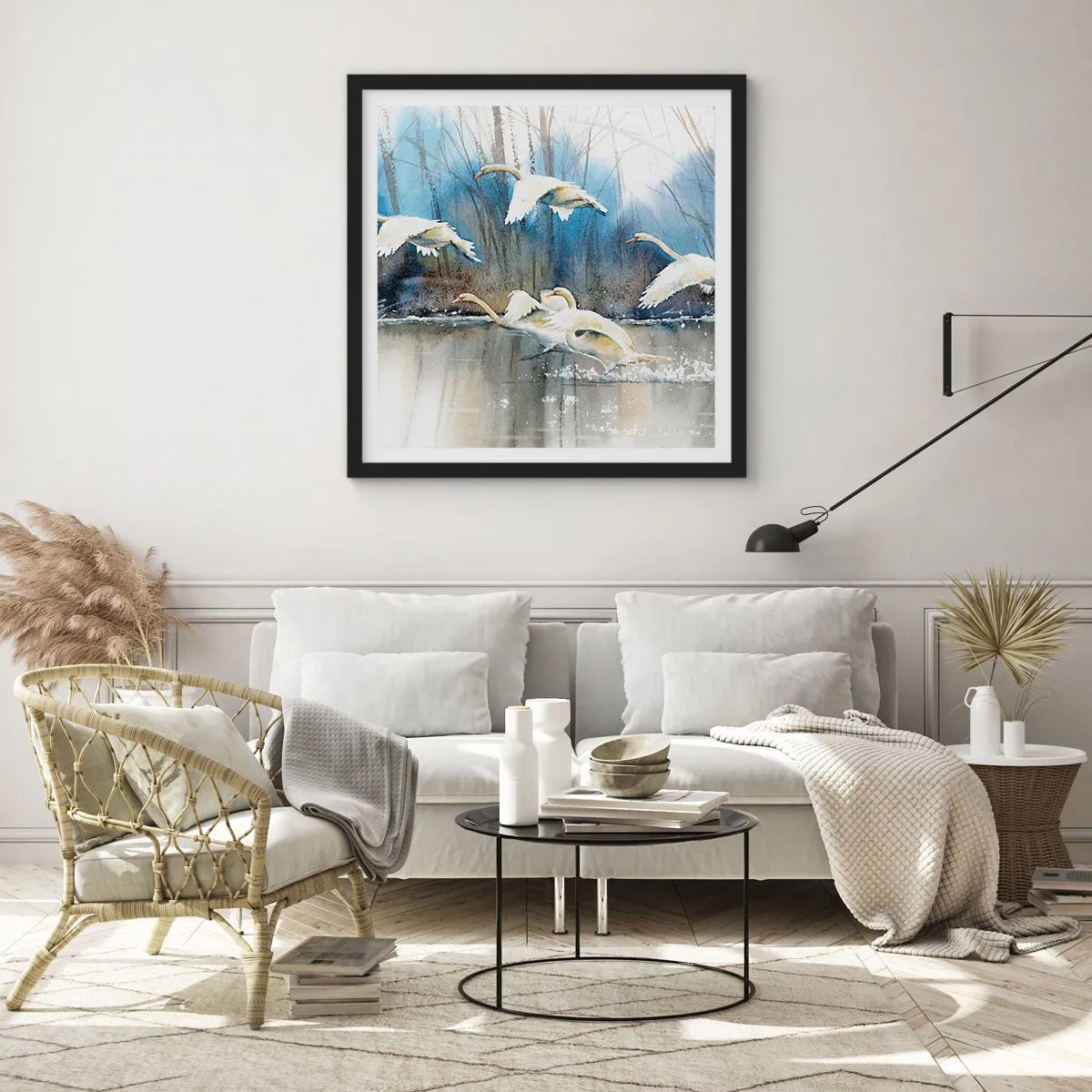 Affisch i svart ram - Som i en saga om vilda svanar - 40x40 cm