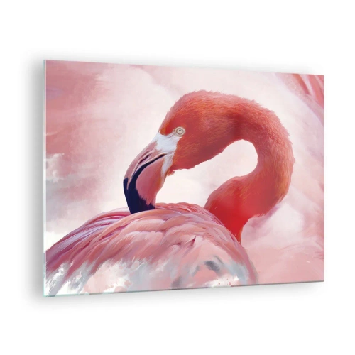 Glastavla - Bild på glas - En rosa flamingo vänder sig graciöst åt sidan - 70x50cm - Fågelns skönhet - Modern väggdekoration för vardagsrum och sovrum ARTTOR