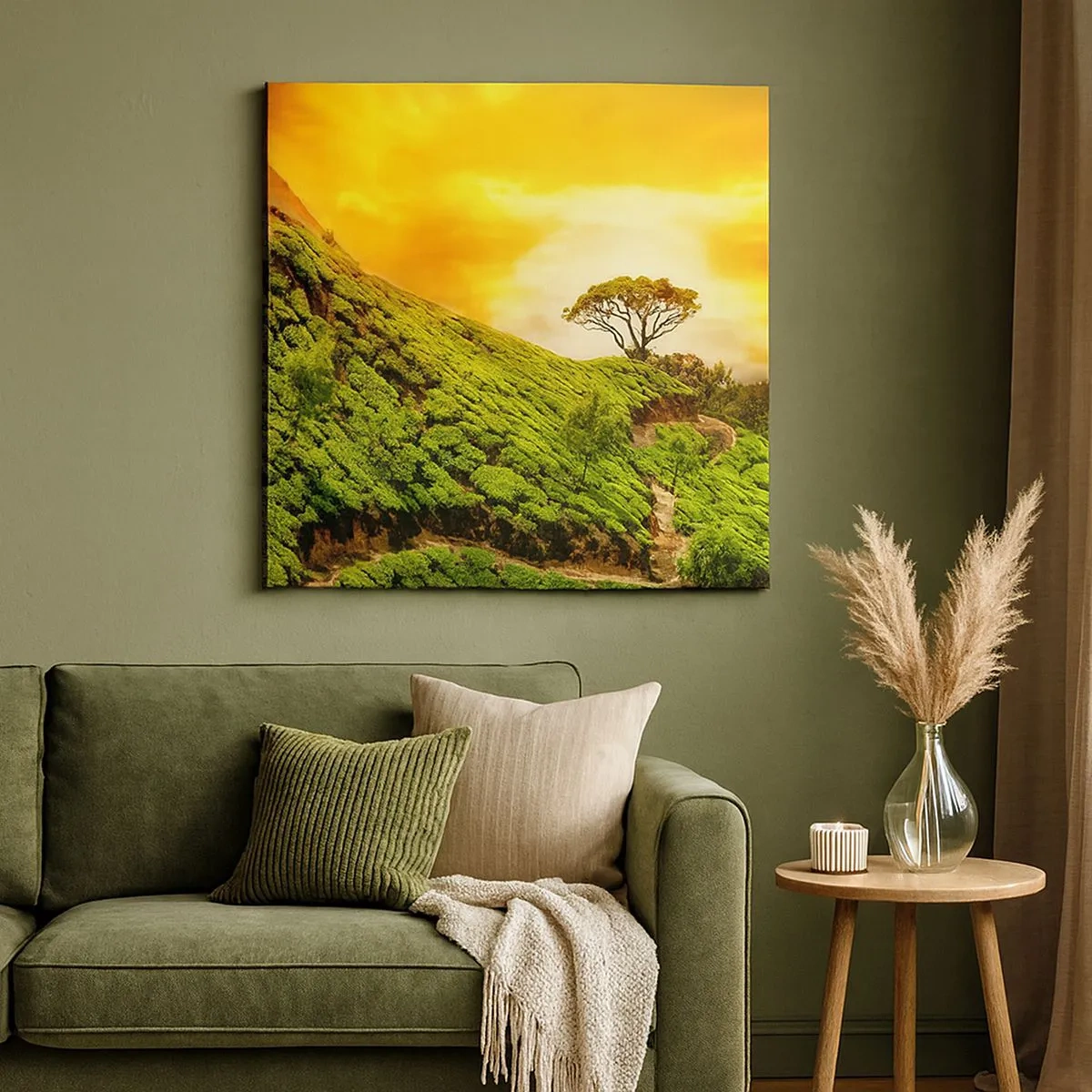 Canvastavla - Bild på duk - Genom slingrande stig, grön backe - 30x30 cm