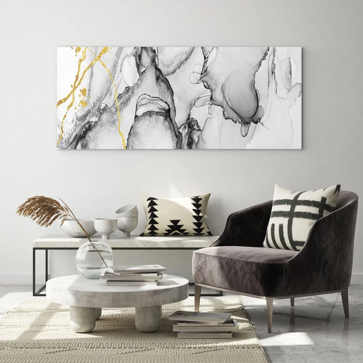 Glastavla - Bild på glas - Komposition med guldmotiv - 120x50 cm