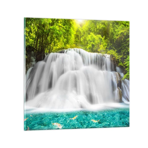 Glastavla - Bild på glas - Skummande kaskad från grönt till azur - 30x30 cm