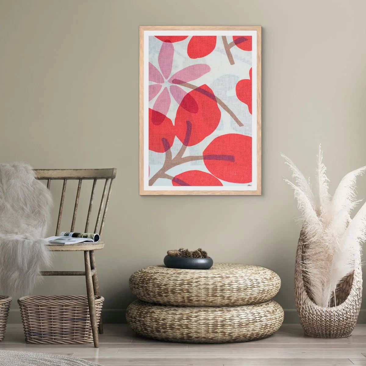 Affisch i ram av ljusek - Blomsterkomposition i rosa - 40x50 cm