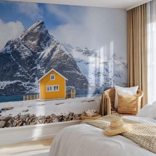 Fototapet Premium Sand - Skandinavisk semester - Vinter, Alperna, Berg - 100x70 cm