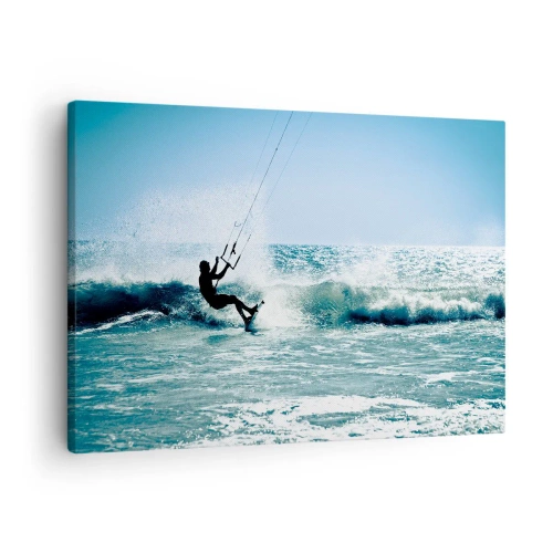 Canvastavla - Bild på duk - Kitesurfare rider på en våg i full sol - 70x50cm - Ge upp för vinden - Modern väggdekoration för vardagsrum och sovrum ARTTOR