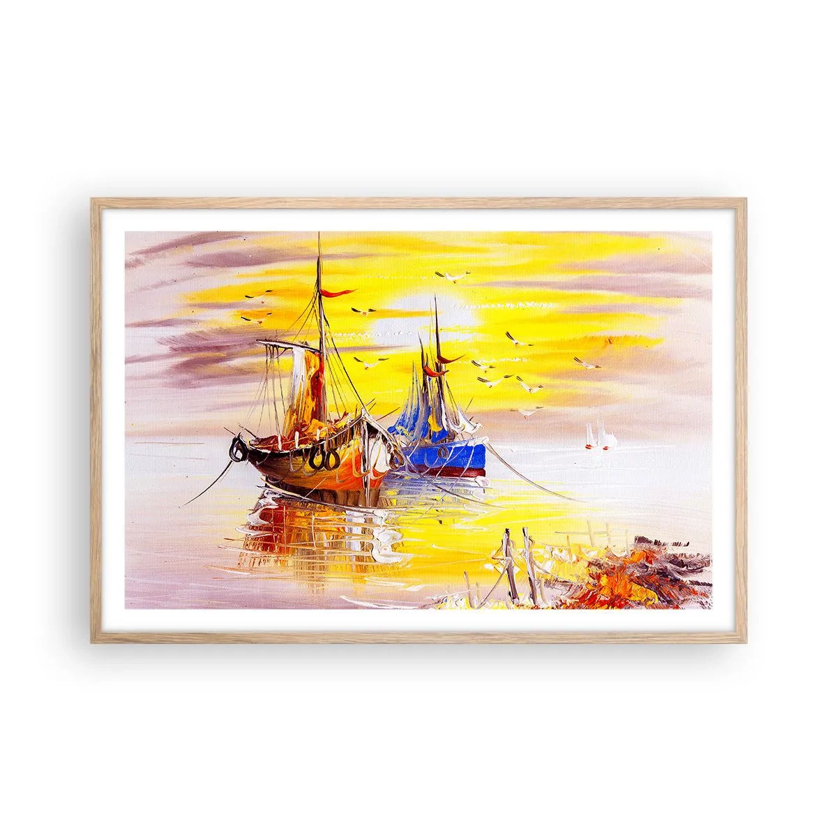Affisch i ram av ljusek - Välförtjänt vila i hamnen - 91x61 cm