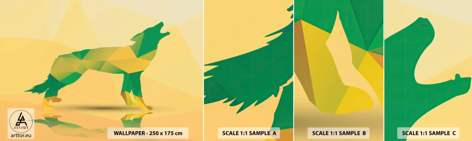 Provbit av självhäftande fototapet Deluxe Sticker - Ensam varg - Djur, Varg, Geometrisk figur - 100x30 cm