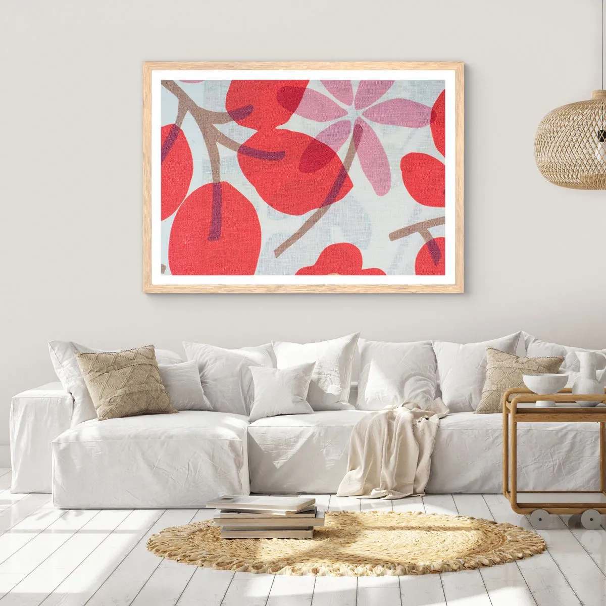 Affisch i ram av ljusek - Blomsterkomposition i rosa - 50x40 cm