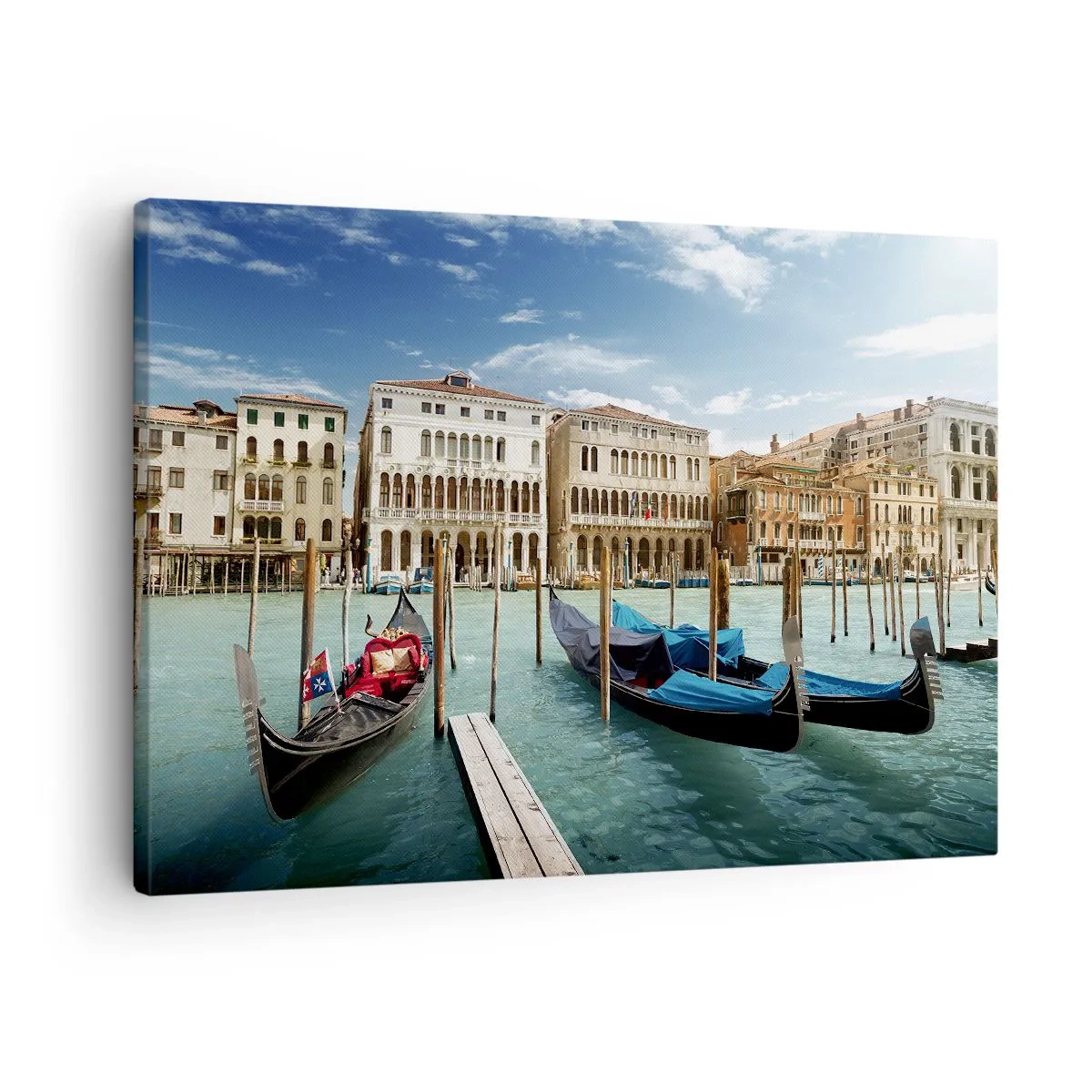 Canvastavla - Bild på duk - Venedig med gondoler och palats mot himlen - 70x50cm - Palats i blått - Modern väggdekoration för vardagsrum och sovrum ARTTOR