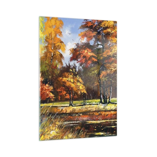 Glastavla - Bild på glas - Landskap i guld och brons - 50x70 cm