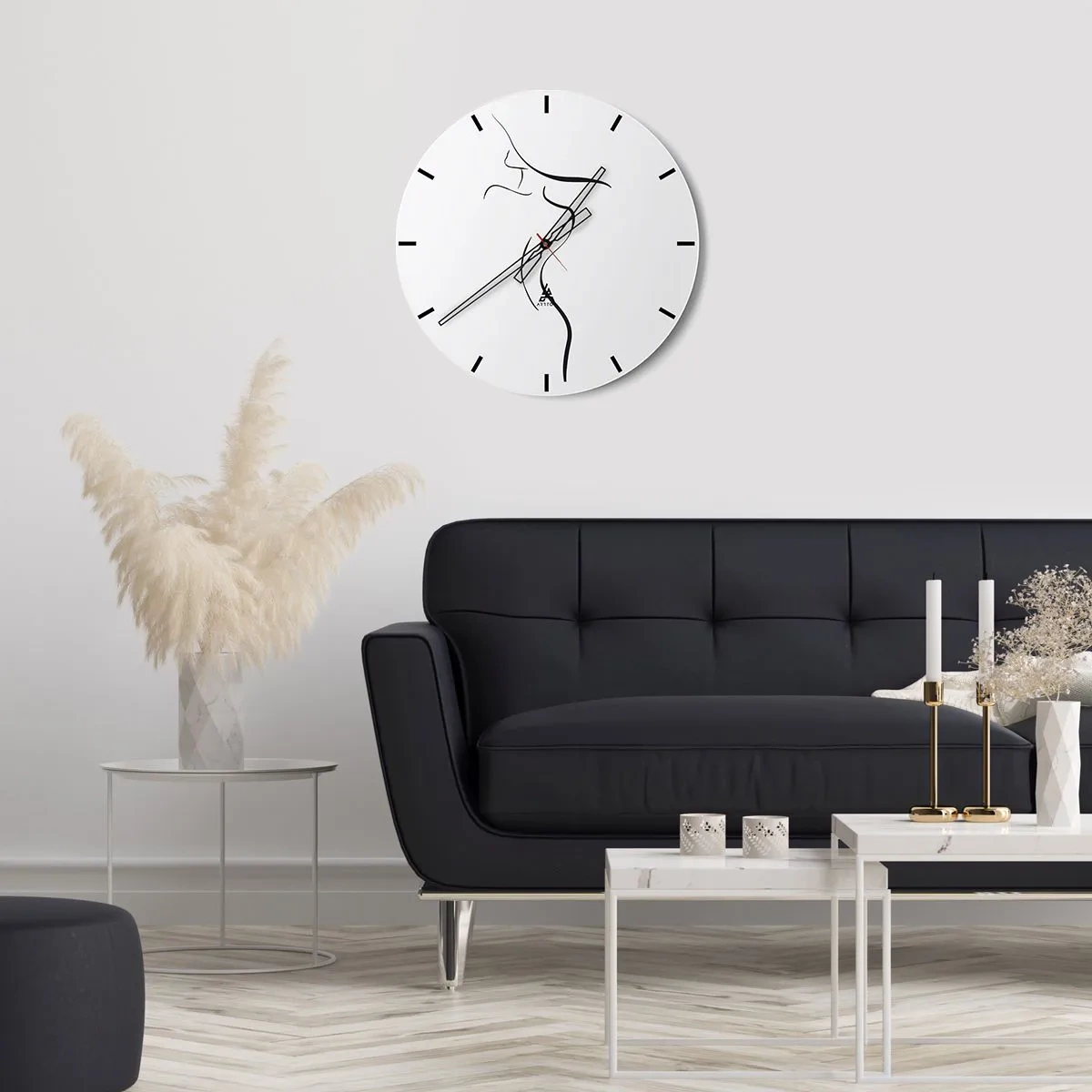 Väggklocka - Klocka på glas - Minimalistisk kontur av en kvinnlig kropp på vit bakgrund - 30x30cm - Svårfångad som en våg - Modern väggdekoration för vardagsrum, kök och sovrum ARTTOR