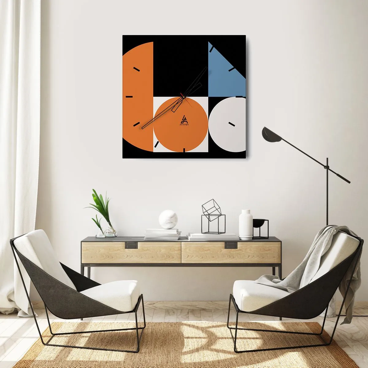 Väggklocka - Klocka på glas - Geometriska figurer - 40x40 cm