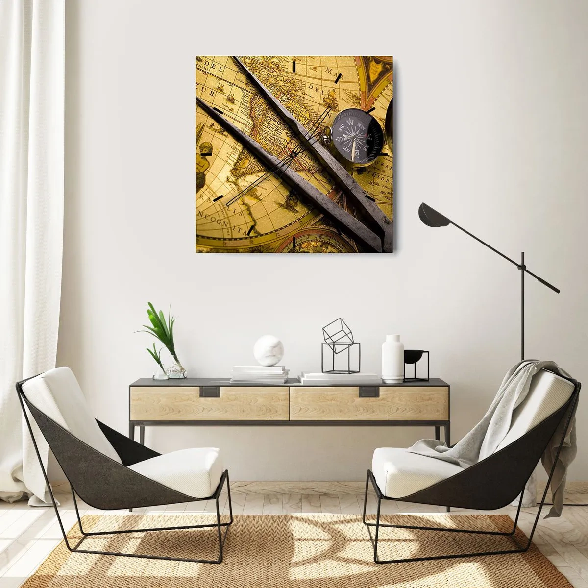 Väggklocka - Klocka på glas - Var är skatterna? - 40x40 cm