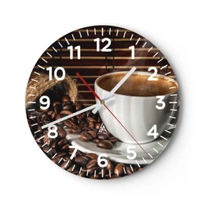 Väggklocka - Klocka på glas - Kolets svärta, bärnstenens transparens - 40x40 cm