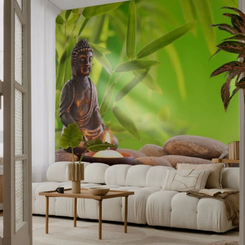 Fototapet Premium Sand - Livet är skönt - Buddha, Bambu, Spa - 250x175 cm